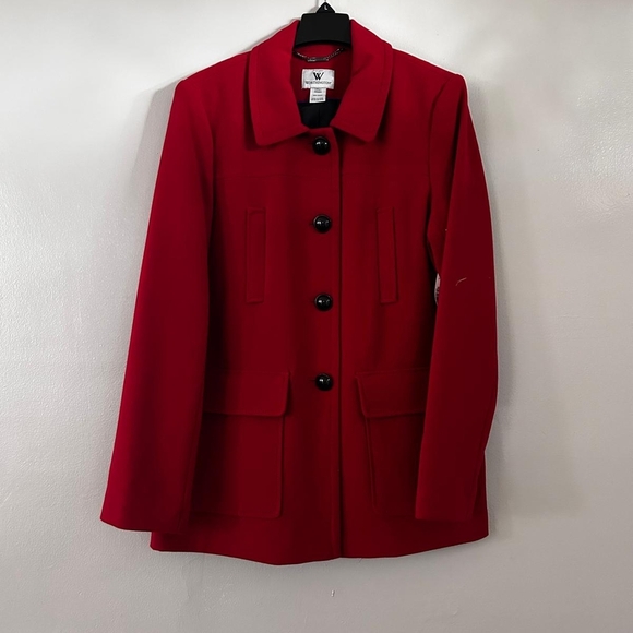 Worthington Red Pea Coat with Black Buttons - Picture 2 of 11